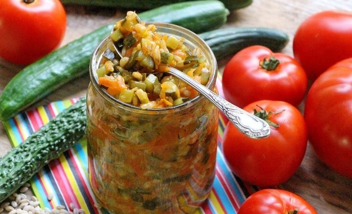 Салат с перловкой и овощами на зиму