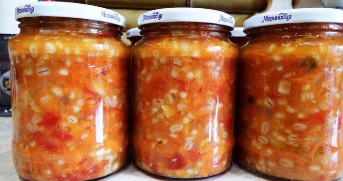 Салат с перловкой и овощами на зиму