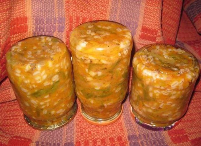 Салат с перловкой и овощами на зиму