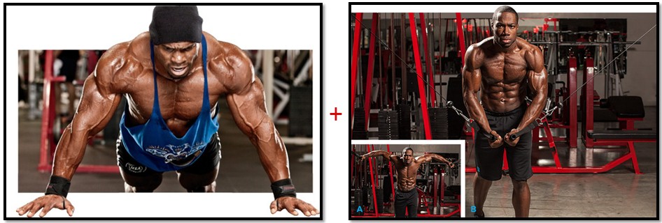 Сведение рук в тренажере кроссовер и отжимания Сведение рук в тренажере кроссовер и отжимания